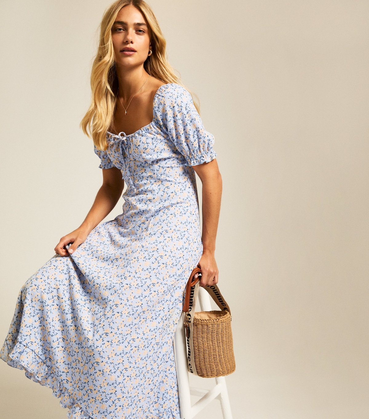 Women's Blue Floral Print Midi Dress New Look