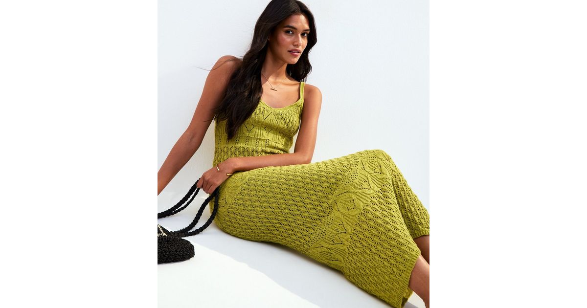 Green Crochet Strappy Maxi Dress | New Look