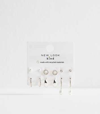Silver Tone Pack of 6 Faux Pearl and Diamante Earrings