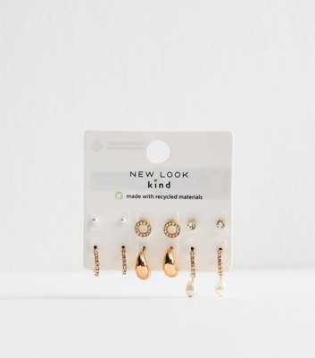 Gold Tone Pack of 6 Faux Pearl and Diamante Earrings