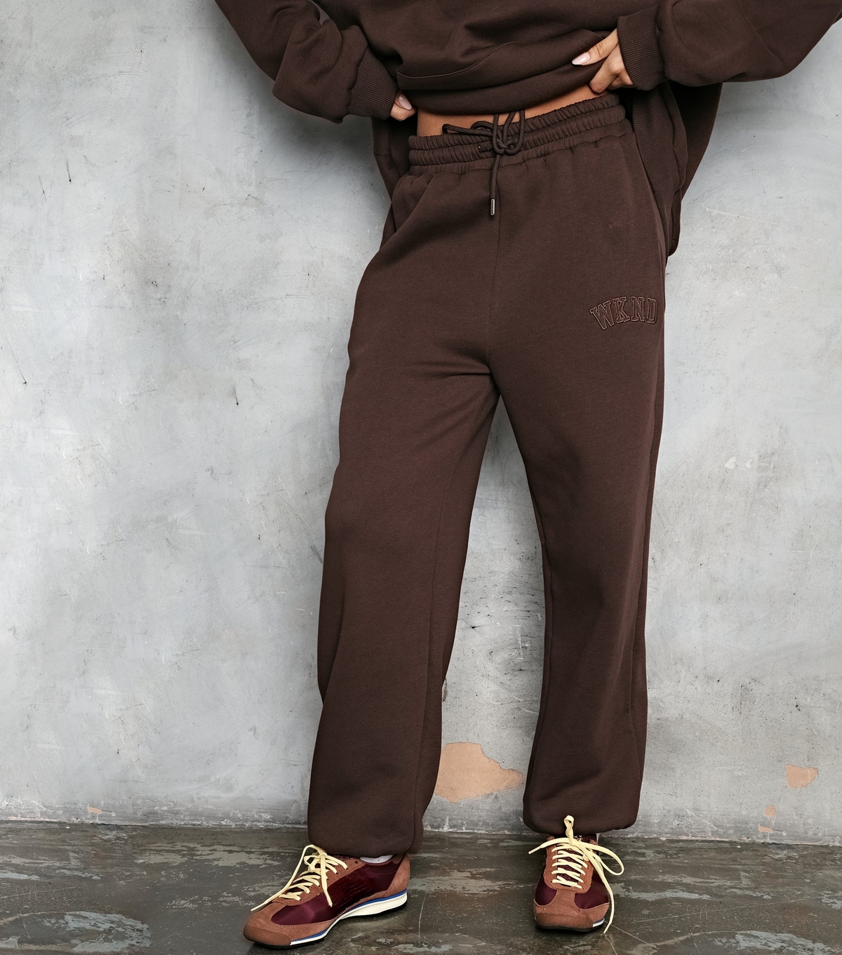 Women's Brown Logo Embroidered Joggers WKNDGIRL New Look