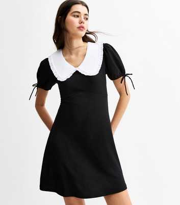 Black Contrast Collar Tie Sleeve Mini Dress