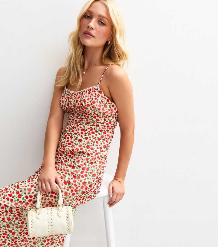 White Floral Print Midi Dress | New Look