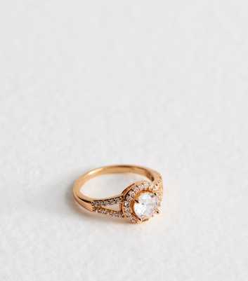Gold Tone Cubic Zirconia Round Engagement Ring