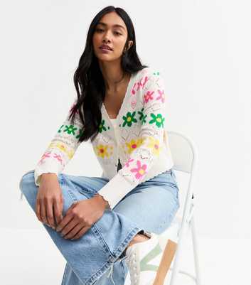 Sunshine Soul White Floral Knit Cardigan