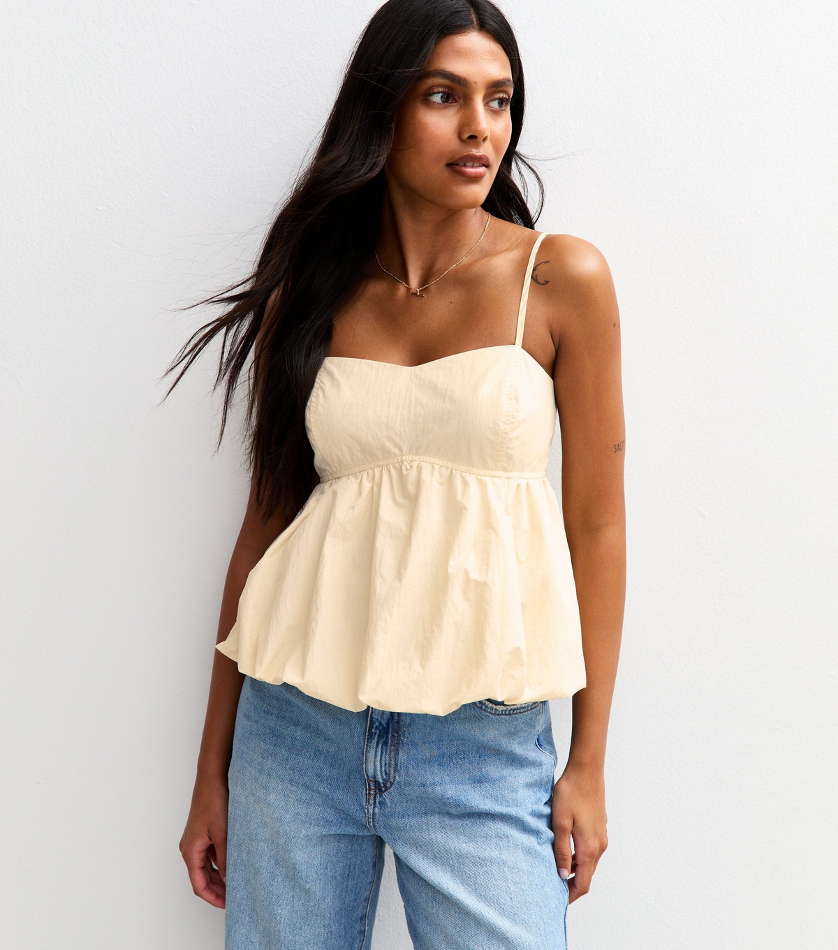 Women's Off White Bubble Hem Parachute Cami Top New Look
