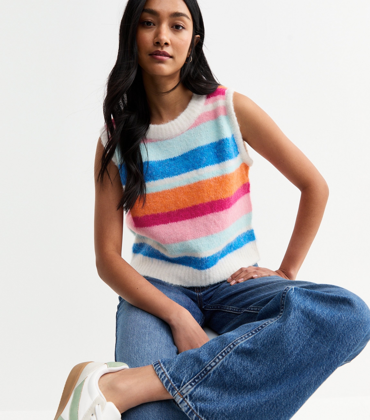Women's Multicoloured Striped Soft Knit Vest Sunshine Soul New Look