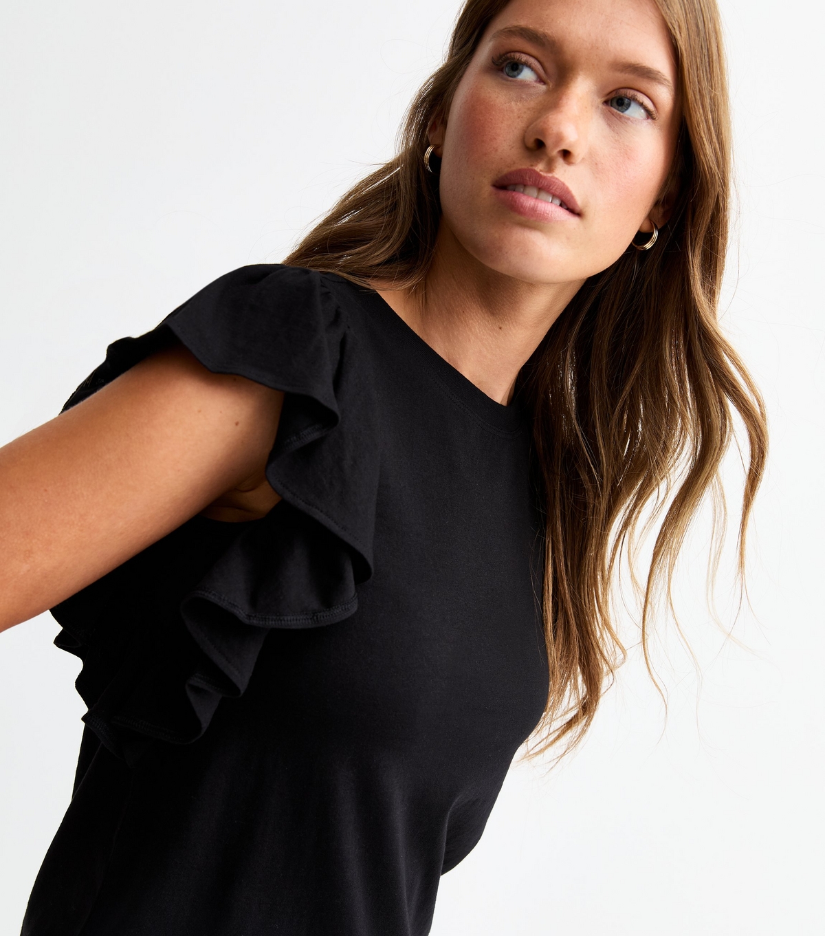 Women's Black Ruffled Sleeve Jersey Top New Look
