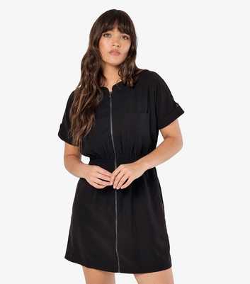 Apricot Black Chest Pocket Utility Dress