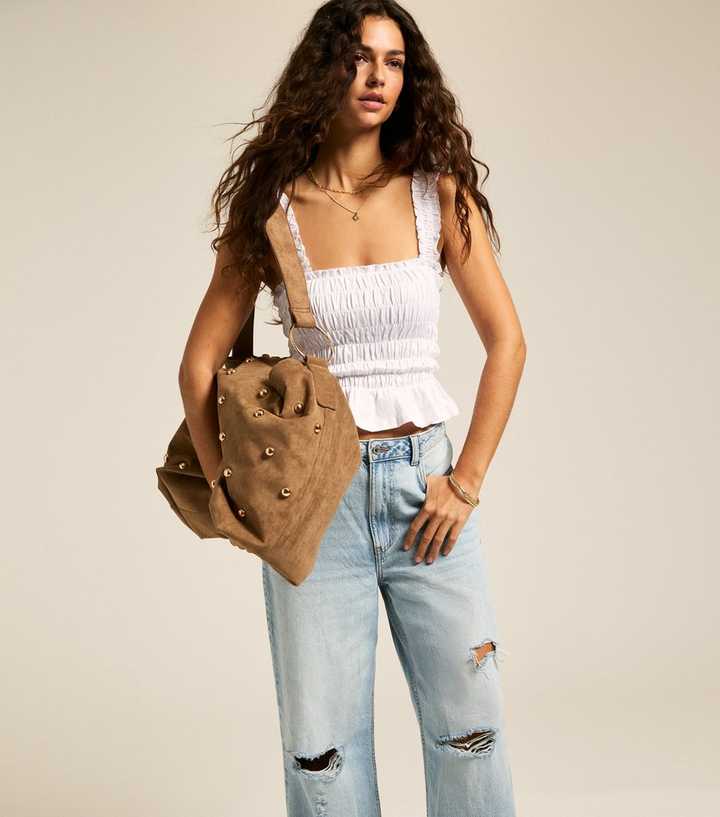 White Floral Print Shirred Cami Top
