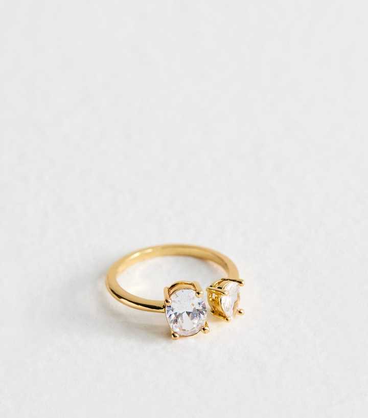 Gold Tone Cubic Zirconia Double Charm Ring