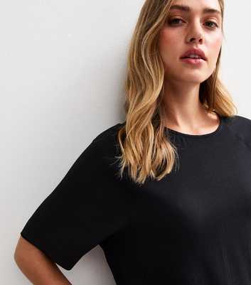 Black Textured Short Sleeve Slouchy T-Shirt