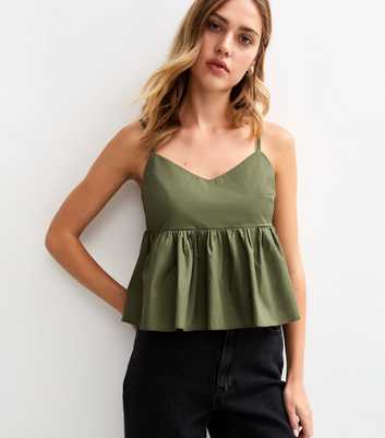 Green Strappy Peplum Hem Cami Top