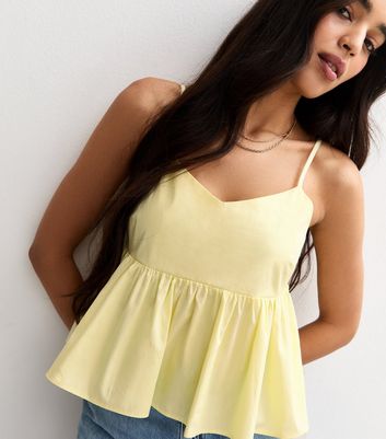 Yellow Strappy Peplum Hem Cami Top | New Look