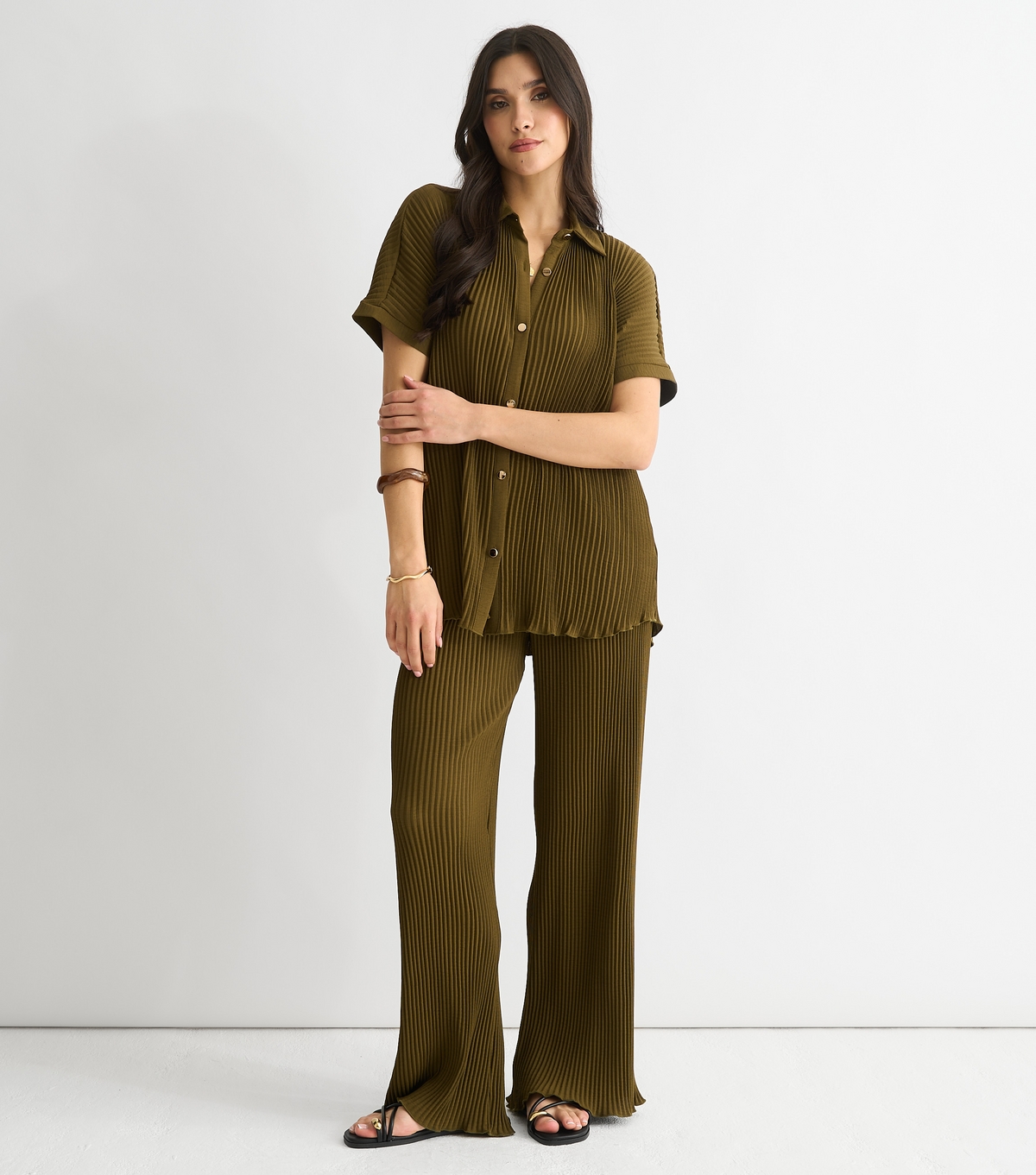 Women's Khaki Pleated Trousers Gini London New Look