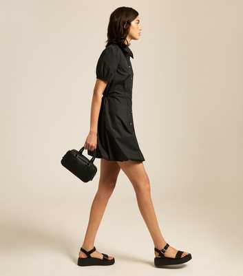 Black Bubble Hem Mini Shirt Dress