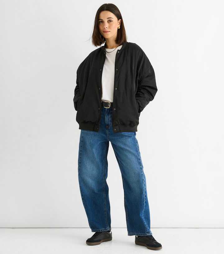 Gini London Black Oversized Bomber Jacket