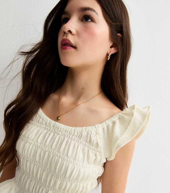 Girls Yellow Shirred Front Frill Sleeve T-Shirt
