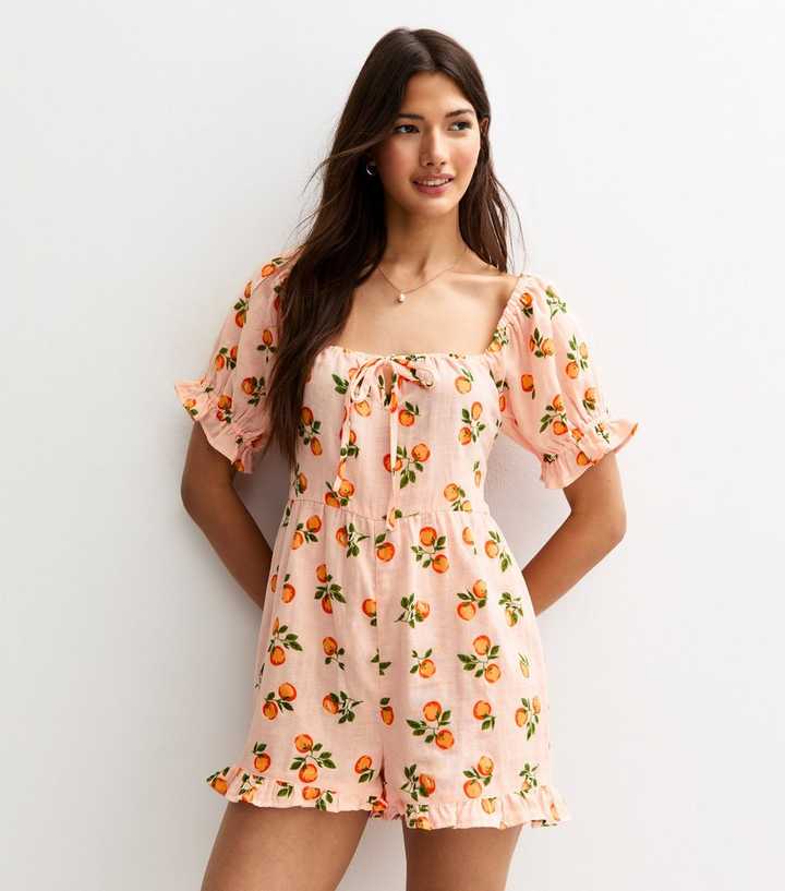 Orange Fruit Print Short Sleeve Playsuit
