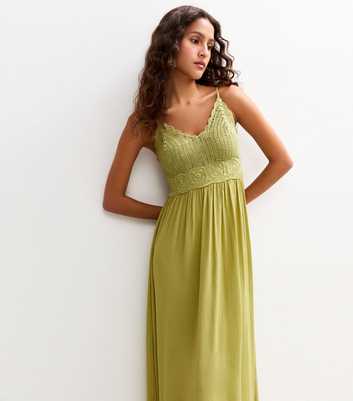 Khaki Crochet Bodice Maxi Dress