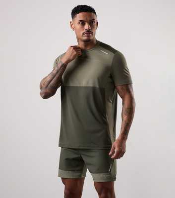 Gym King Olive Green Advance Panelled T-Shirt