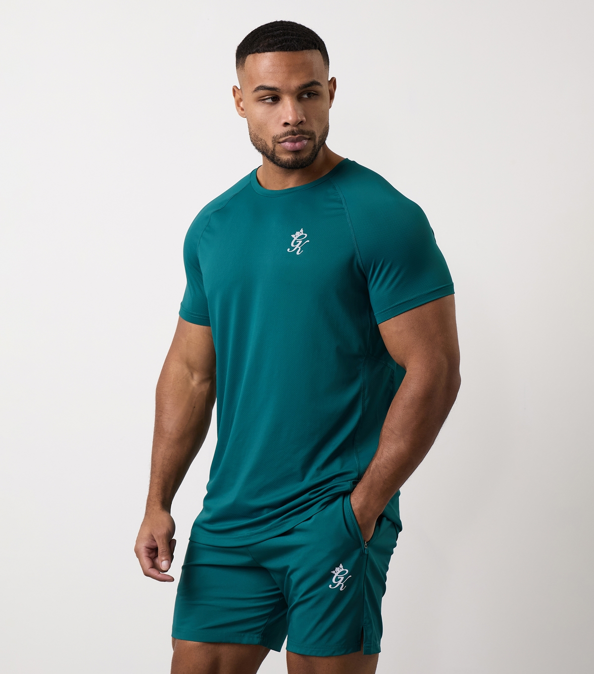 Men's Dark Green Debossed Energy T-Shirt Gym King New Look