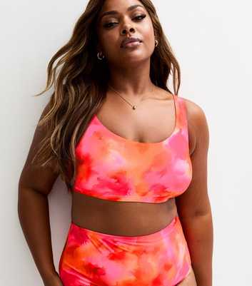 Curves Pink Floral Print Bikini Crop Top