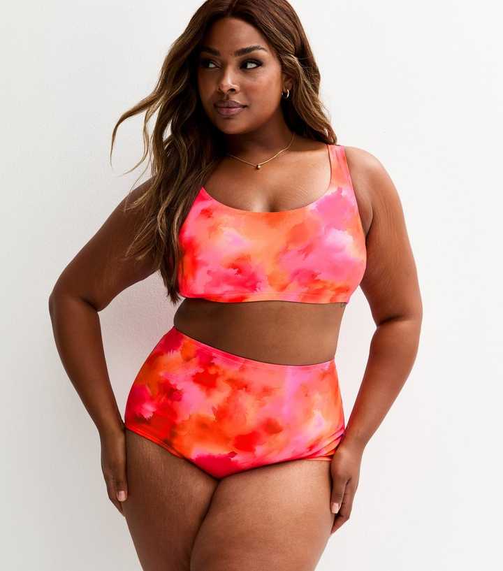 Curves Pink Floral Print High Waisted Bikini Bottoms