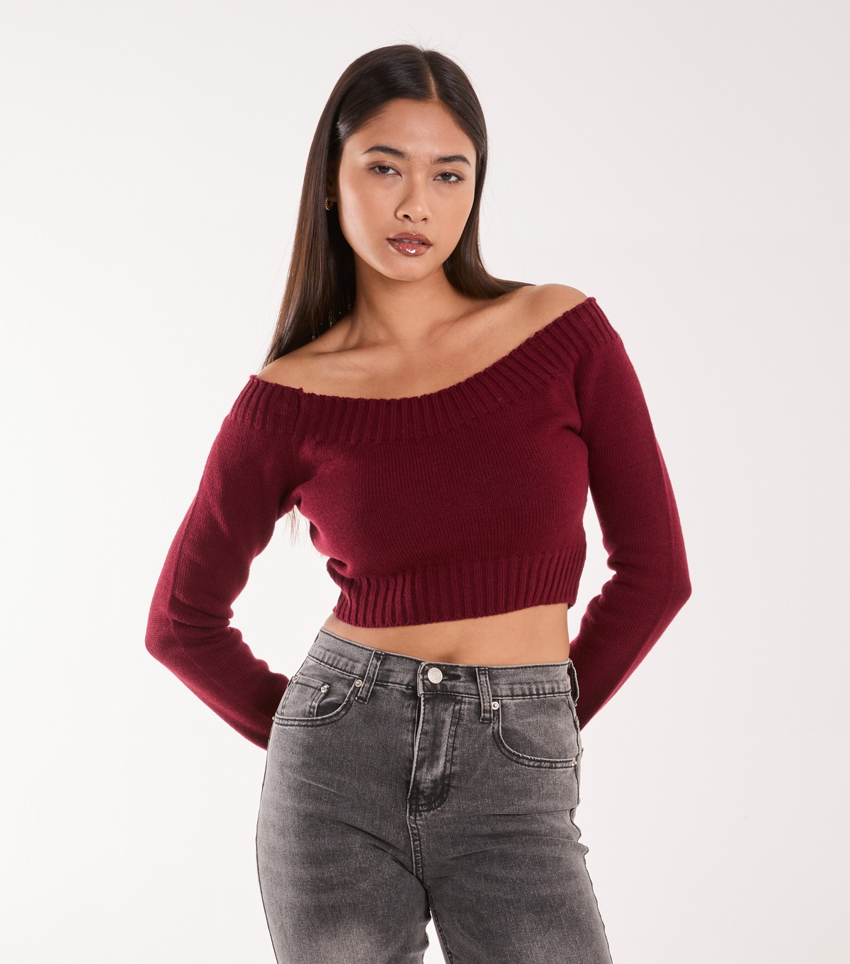 Women's Off Shoulder Long Sleeve Knit Top Pink Vanilla New Look