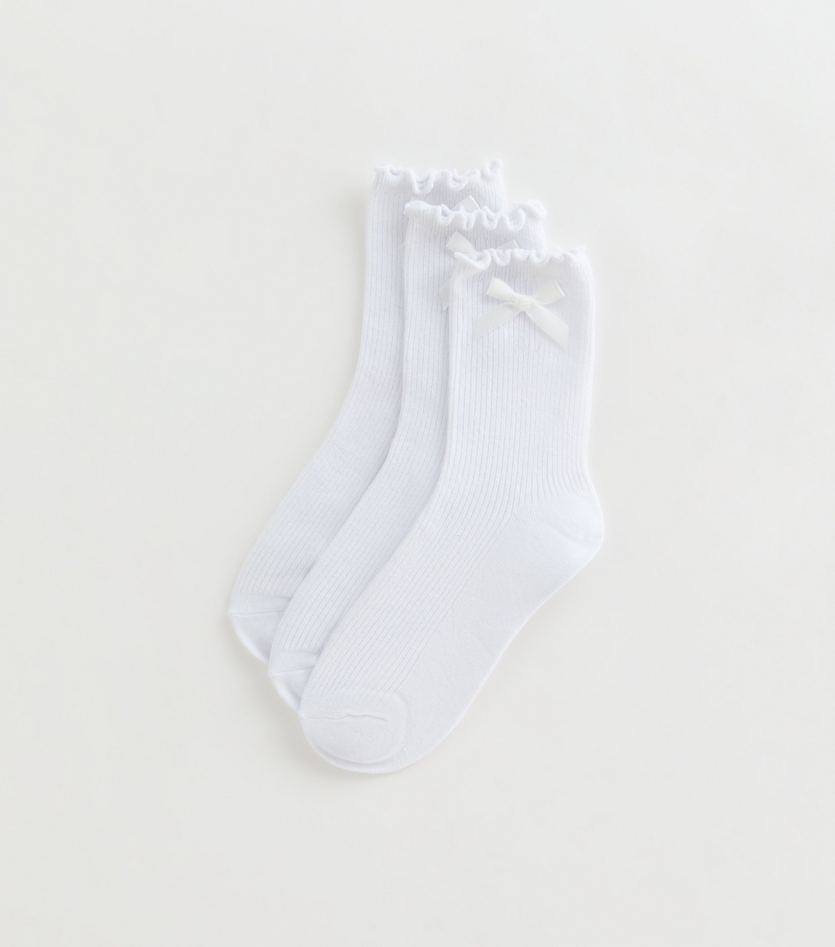 Girls' White Ribbed Bow Trim Frill Socks New Look