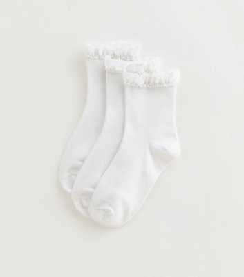 Girls Pack of 3 White Frill Trim Cable Socks