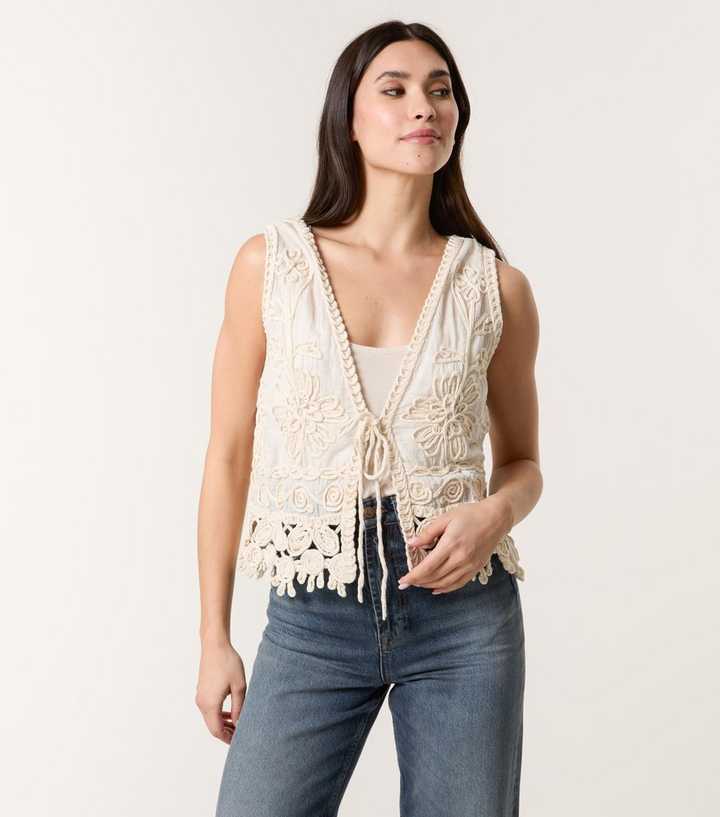 Blue Vanilla Stone Crochet Knit Vest