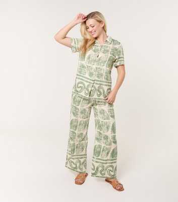 Blue Vanilla Green Seashell Print Top and Trousers Set