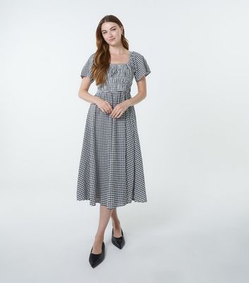 knee length dresses for ladies Vintage 1930s Blue and White Check Day Dress