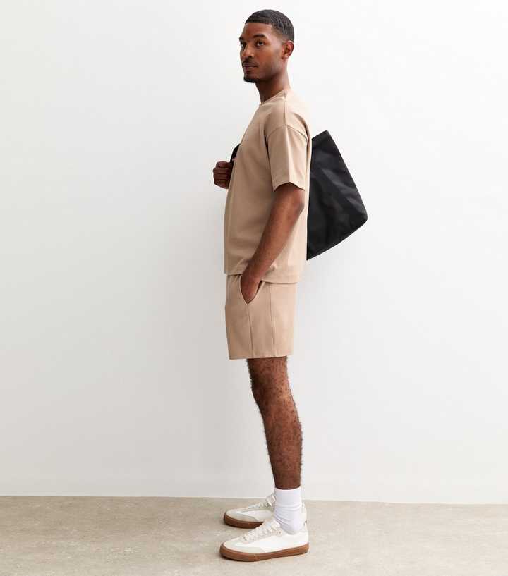 Tan Regular Panelled Jersey Shorts