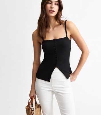 Black Square Neck Ribbed Cami Top