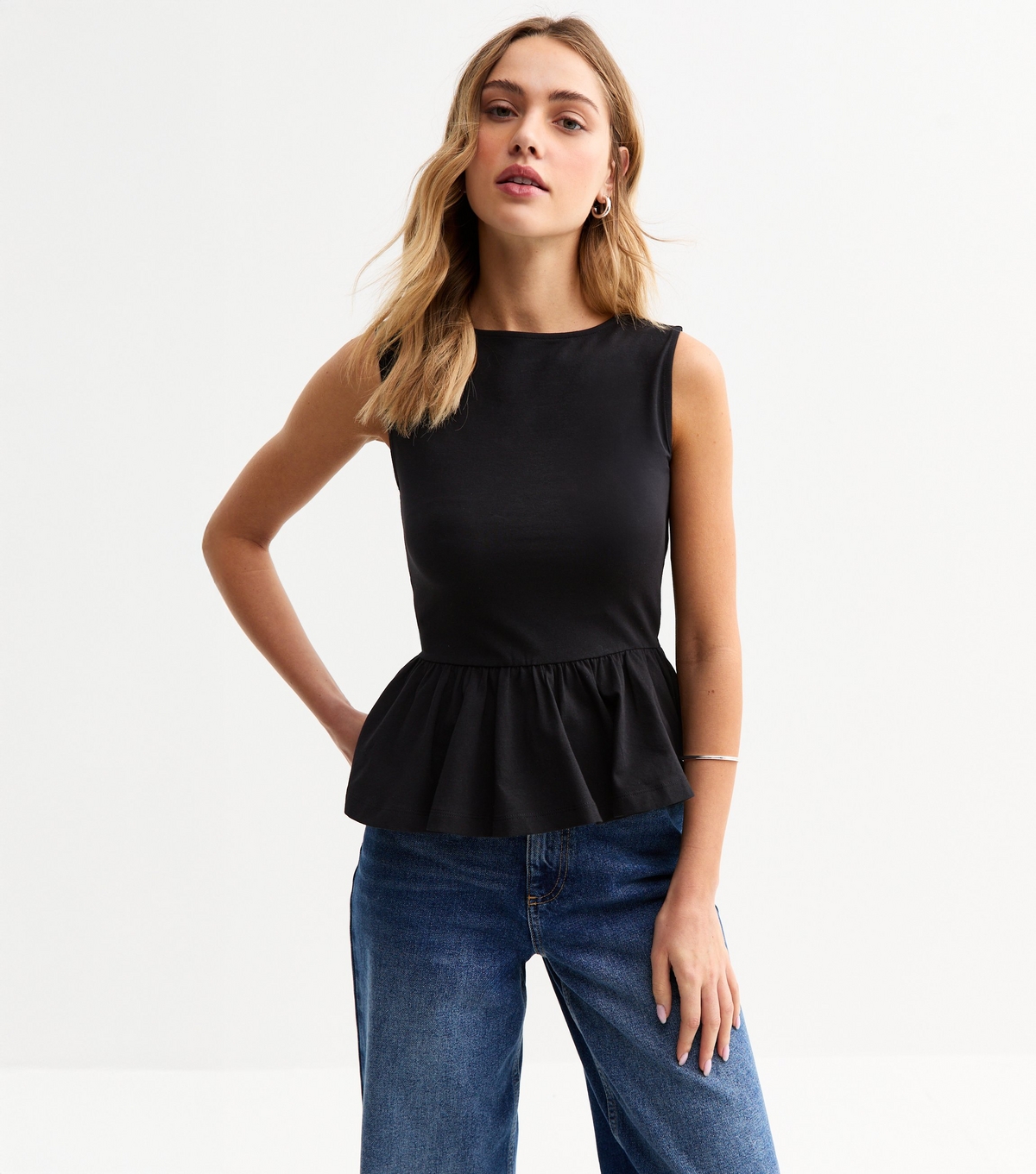 Women's Black Peplum Hem Vest New Look