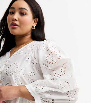 Curves White Broderie Anglaise Blouse