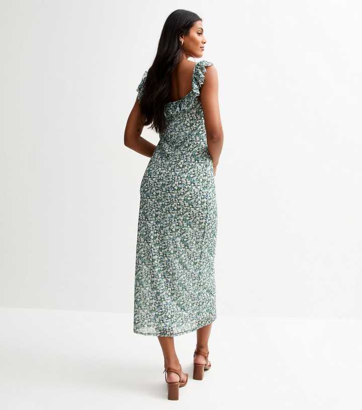 green emerald velvet dress Green Ditsy Jersey Shirred Cuff Maxi Dress main image 0