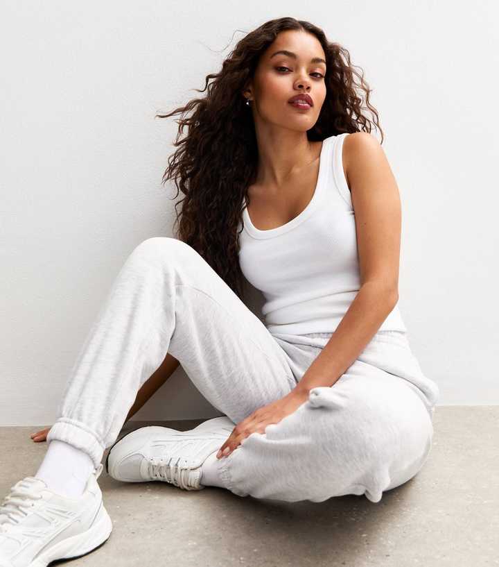 Petite Light Grey Jersey Cuffed Joggers