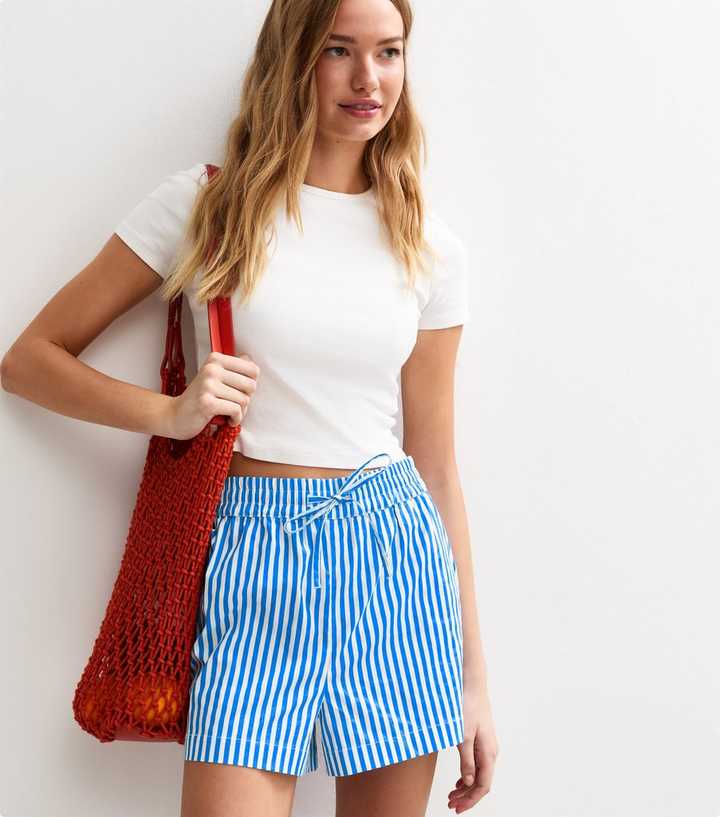 Bright Blue Striped Poplin Shorts