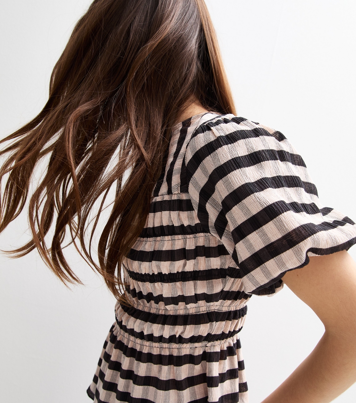Women's Black Checked Shirred Top New Look