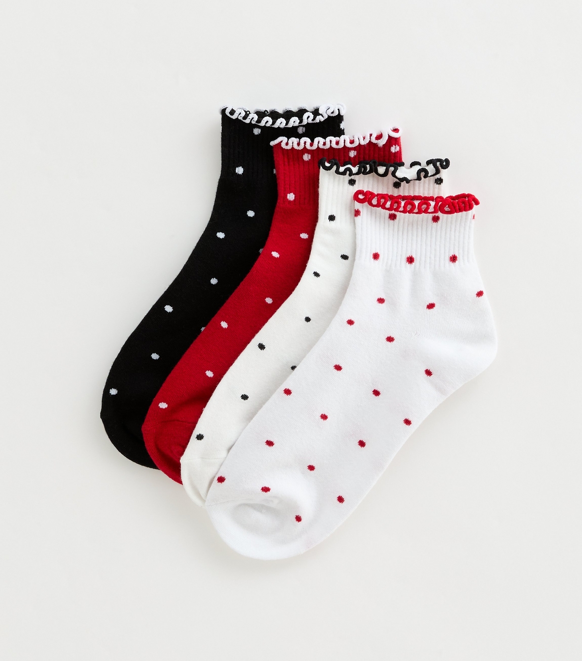 Pack of 4 Multicoloured Polka Dot Frill Trim Socks New Look