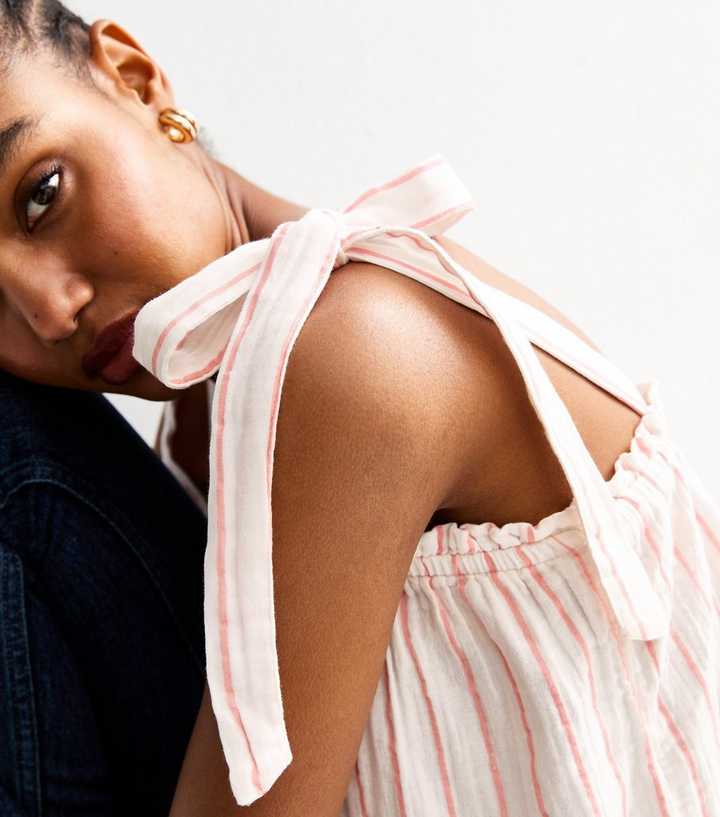 Tall Pink Striped Cotton Tie Shoulder Cami Top