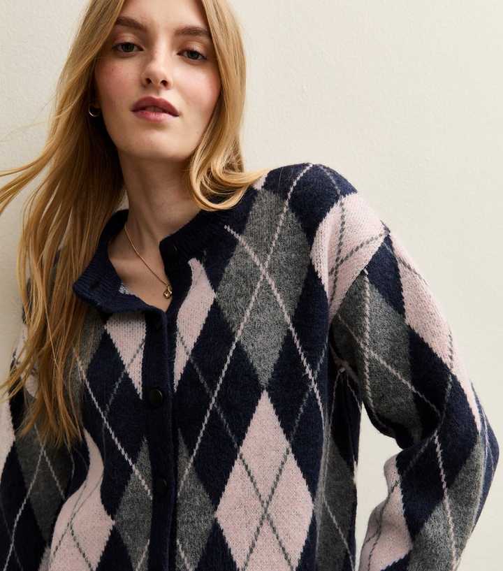 Blue Argyle Knit Cardigan