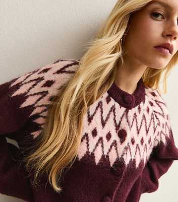 Red Fairisle Crew Neck Cardigan
