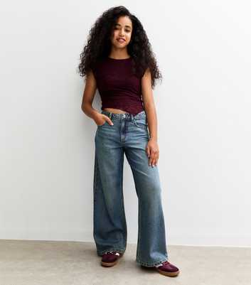 Girls Blue Low Rise Super Wide Leg Jeans