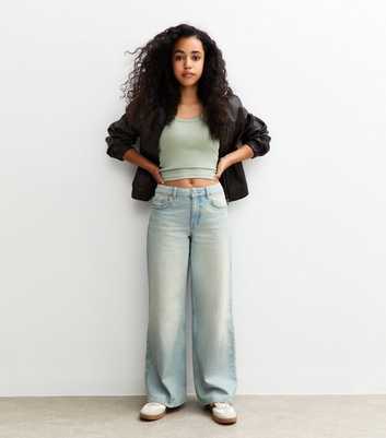 Girls Blue Skater Wide Leg Jeans