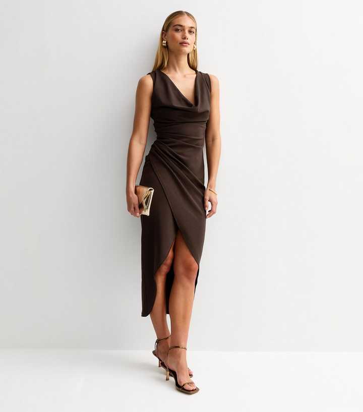 new look brown dress Hayden Long Sleeve Plunge Mini Dress / Burgundy | MESHKI main image 0