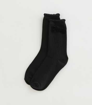Black Velour Bow Ankle Socks